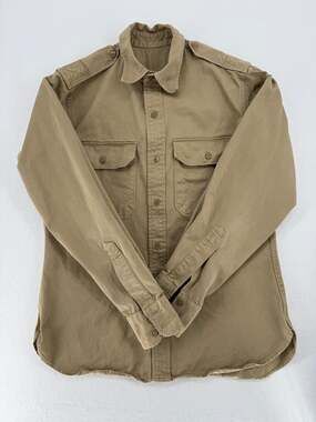 Mens Khaki Military Utility Shirt Button Down Epaulets Safari Gorpcore
